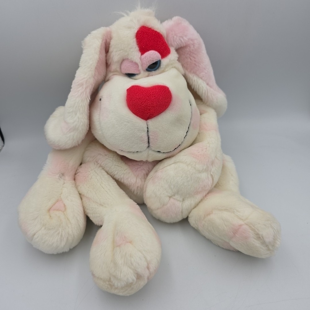 Puppy Love Floppy Pink‎ Dog Plush Stuffed Animal Toy Heart Nose Soft Blue Eyes